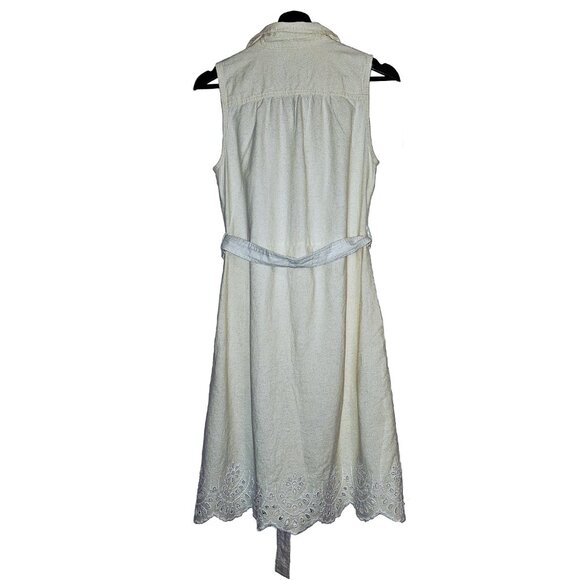NWT OLD NAVY Cream Linen-Blend Sleeveless Tie-Belt Midi Shirt Dress Size Medium - Picture 2 of 7